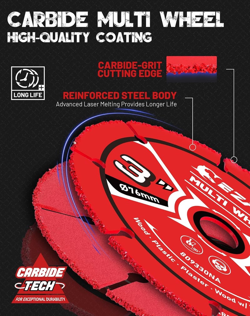 EZARC 3 Inch Cut Off Wheels, Carbide Cutting Disc, Angle Grinder Cutting Wheel for Wood, Wood with Nails, Laminate, Plastic, Plaster, 2 Pack - Image 2